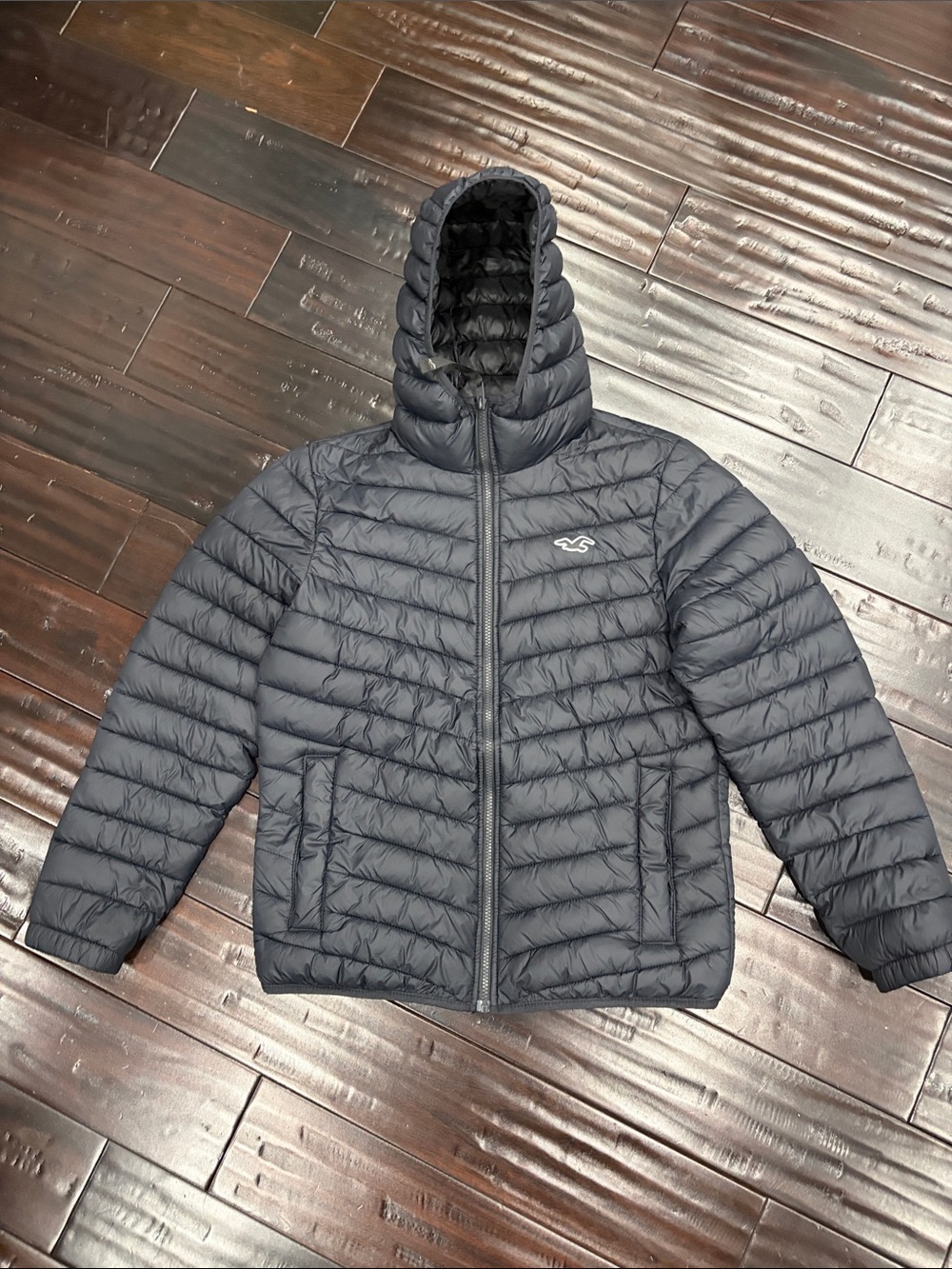 Hollister Navy Quilted Puffer Hoodie Jacket